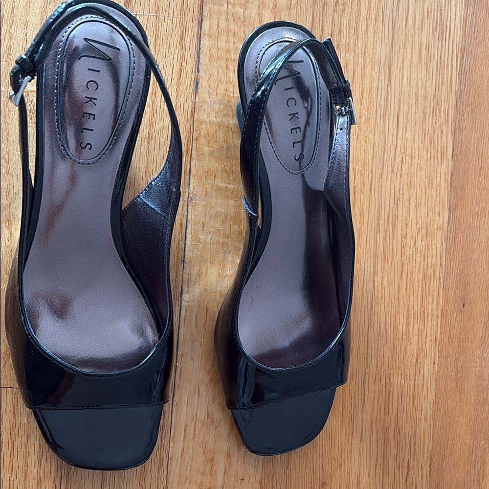 Nickels Glossy Black Slingback Heels